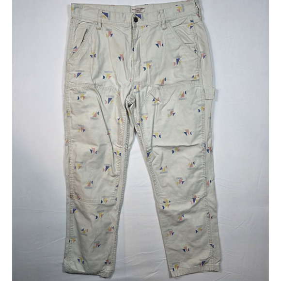 Wallace & Barnes Carpenter Canvas Double Knee AOP Sailboat Cream Tan Y2K 36x30 - Picture 1 of 10